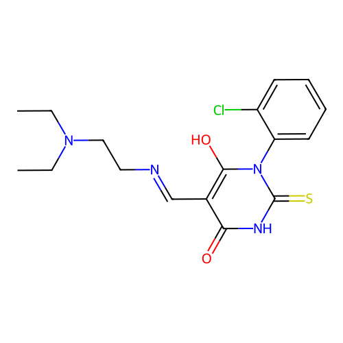 (5E)-1-(2-chlorophenyl)-5-({[2-(diethylamino)ethyl]amino}methylidene)-2-sulfanylpyrimidine-4,6(1H,5H)-dione structure