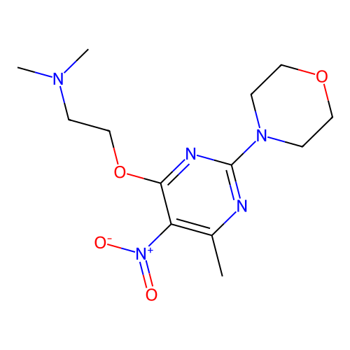 Dimethyl-[2-(6-methyl-2-morpholin-4-yl-5-nitro-pyrimidin-4-yloxy)-ethyl]-amine structure