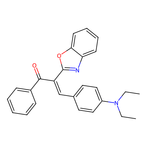 (E)-2-(1,3-benzoxazol-2-yl)-3-[4-(diethylamino)phenyl]-1-phenylprop-2-en-1-one structure