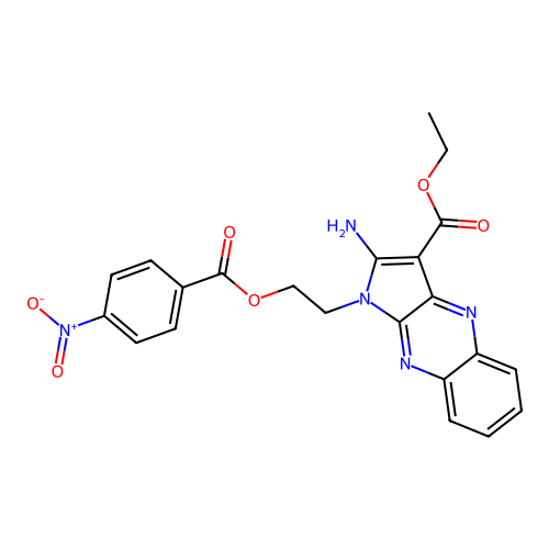 ethyl 2-amino-1-(2-((4-nitrobenzoyl)oxy)ethyl)-1H-pyrrolo[2,3-b]quinoxaline-3-carboxylate structure