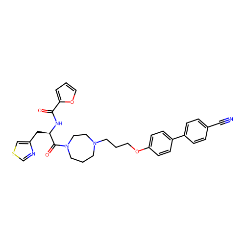 2-Furancarboxamide, N-((1R)-2-(4-(3-((4'-cyano(1,1'-biphenyl)-4-yl)oxy)propyl)hexahydro-1H-1,4-diazepin-1-yl)-2-oxo-1-(4-thiazolylmethyl)ethyl)- structure