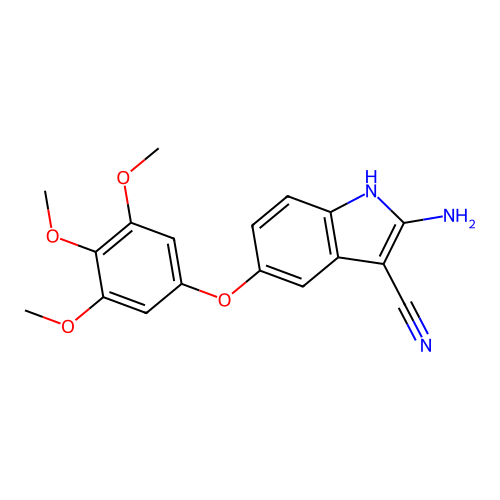 5-(3,4,5-trimethoxyphenoxy)-2-amino-1H-indole-3-carbonitrile structure