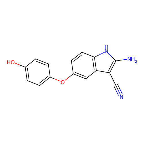 2-amino-5-(4-hydroxyphenoxy)-1H-indole-3-carbonitrile structure