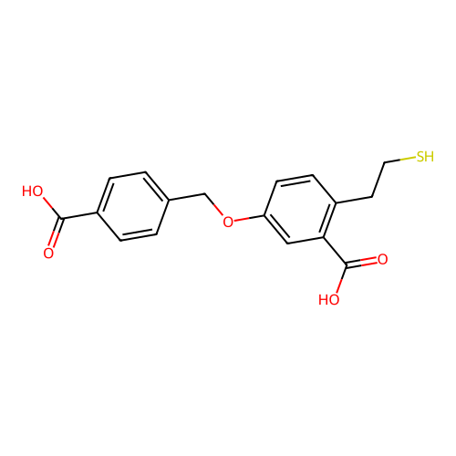 Benzoic acid, 5-[(4-carboxyphenyl)methoxy]-2-(2-mercaptoethyl)- structure
