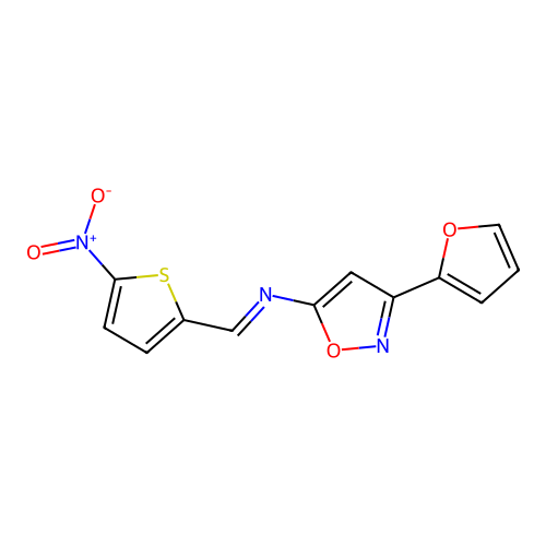 5-Isoxazolamine, 3-(2-furanyl)-N-((5-nitro-2-thienyl)methylene)- structure