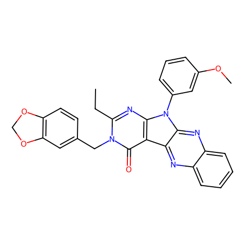 3-(1,3-benzodioxol-5-ylmethyl)-2-ethyl-11-(3-methoxyphenyl)-3,11-dihydro-4H-pyrimido[5',4':4,5]pyrrolo[2,3-b]quinoxalin-4-one structure