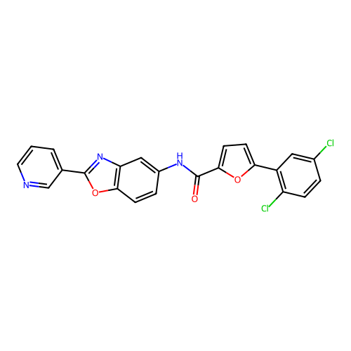 5-(2,5-dichlorophenyl)-N-(2-(pyridin-3-yl)benzo[d]oxazol-5-yl)furan-2-carboxamide structure