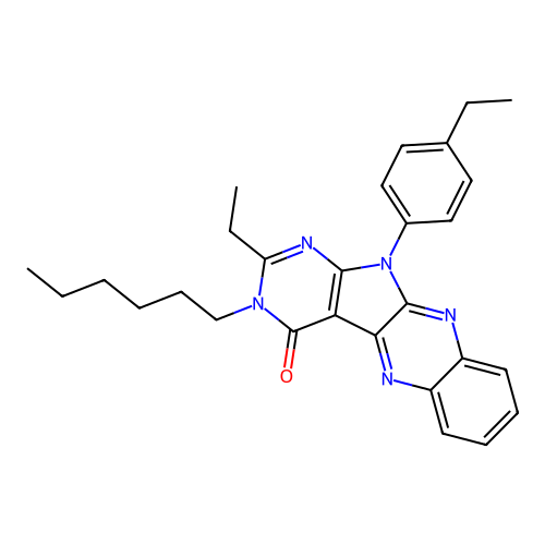 2-ethyl-11-(4-ethylphenyl)-3-hexyl-3,11-dihydro-4H-pyrimido[5',4':4,5]pyrrolo[2,3-b]quinoxalin-4-one structure