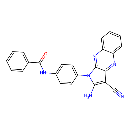 N-(4-(2-amino-3-cyano-1H-pyrrolo[2,3-b]quinoxalin-1-yl)phenyl)benzamide structure