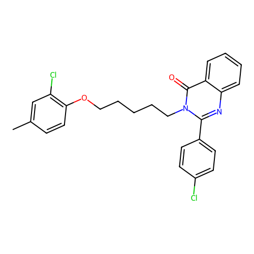 3-(5-(2-chloro-4-methylphenoxy)pentyl)-2-(4-chlorophenyl)quinazolin-4(3H)-one structure
