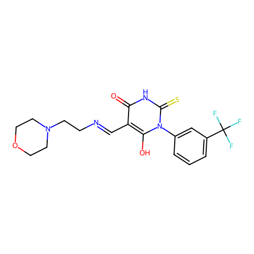 (5E)-5-({[2-(morpholin-4-yl)ethyl]amino}methylidene)-2-sulfanyl-1-[3-(trifluoromethyl)phenyl]pyrimidine-4,6(1H,5H)-dione structure