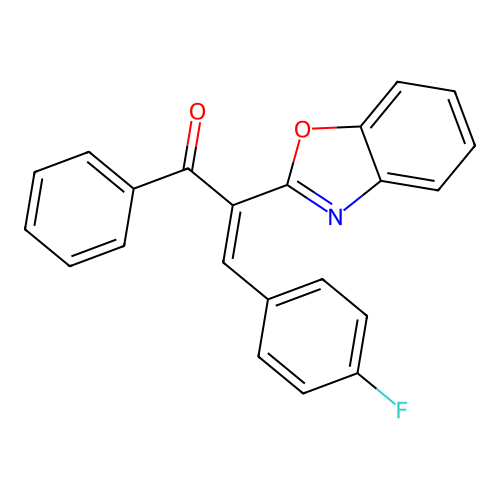 (E)-2-(1,3-benzoxazol-2-yl)-3-(4-fluorophenyl)-1-phenylprop-2-en-1-one structure