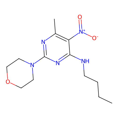 N-butyl-6-methyl-2-(morpholin-4-yl)-5-nitropyrimidin-4-amine structure