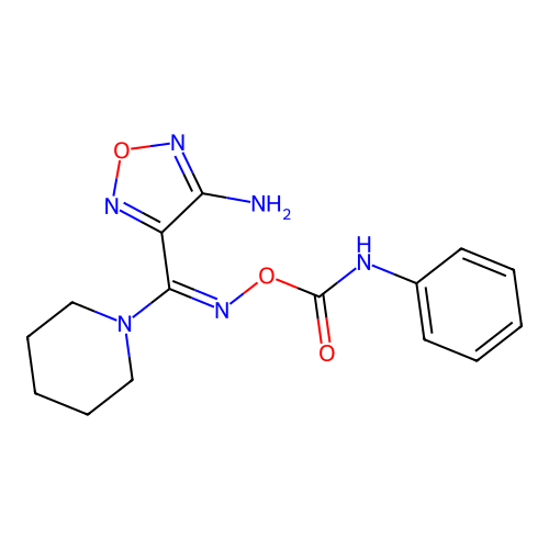 (E)-(4-amino-1,2,5-oxadiazol-3-yl)(piperidin-1-yl)methanone O-phenylcarbamoyl oxime structure