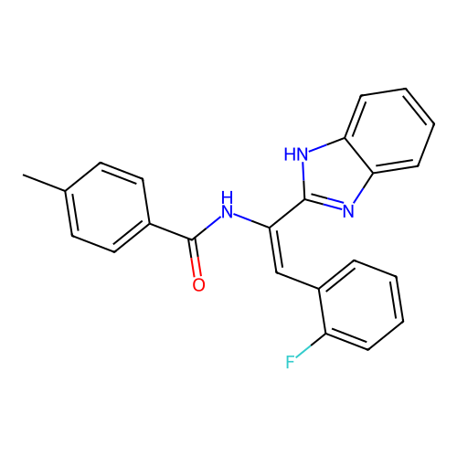 N-[(E)-1-(1H-benzimidazol-2-yl)-2-(2-fluorophenyl)ethenyl]-4-methylbenzamide structure