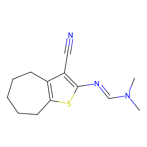 N'-(3-cyano-5,6,7,8-tetrahydro-4H-cyclohepta[b]thien-2-yl)-N,N-dimethylimidoformamide structure