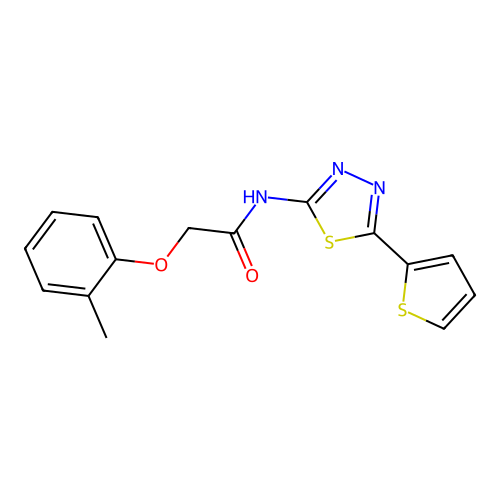 2-(2-methylphenoxy)-N-(5-thiophen-2-yl-1,3,4-thiadiazol-2-yl)acetamide structure