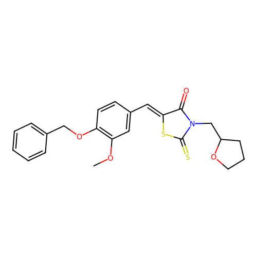 (5Z)-5-[(3-methoxy-4-phenylmethoxyphenyl)methylidene]-3-(oxolan-2-ylmethyl)-2-sulfanylidene-1,3-thiazolidin-4-one structure