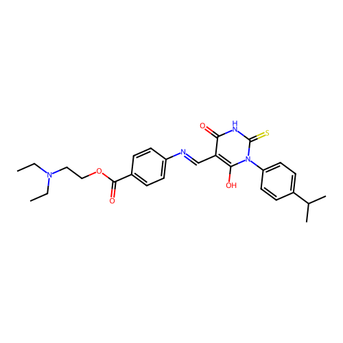 (E)-2-(diethylamino)ethyl 4-(((1-(4-isopropylphenyl)-4,6-dioxo-2-thioxotetrahydropyrimidin-5(2H)-ylidene)methyl)amino)benzoate structure