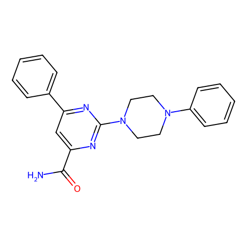 6-Phenyl-2-(4-phenylpiperazin-1-yl)pyrimidine-4-carboxamide structure