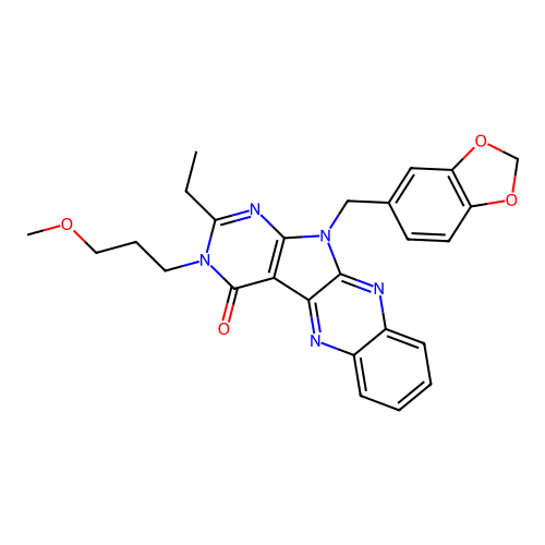 11-(1,3-benzodioxol-5-ylmethyl)-2-ethyl-3-(3-methoxypropyl)-3,11-dihydro-4H-pyrimido[5',4':4,5]pyrrolo[2,3-b]quinoxalin-4-one structure