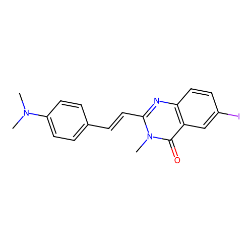 2-{(E)-2-[4-(dimethylamino)phenyl]ethenyl}-6-iodo-3-methylquinazolin-4(3H)-one structure