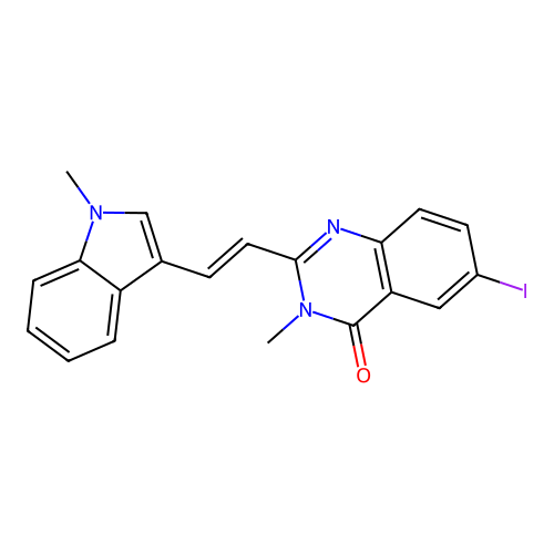 6-iodo-3-methyl-2-[(E)-2-(1-methylindol-3-yl)ethenyl]quinazolin-4-one structure
