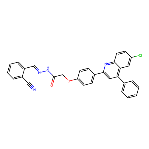 2-[4-(6-chloro-4-phenylquinolin-2-yl)phenoxy]-N-[(E)-(2-cyanophenyl)methylideneamino]acetamide structure
