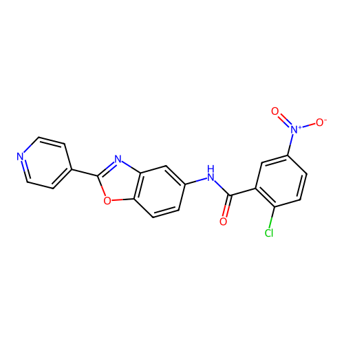 2-chloro-5-nitro-N-[2-(pyridin-4-yl)-1,3-benzoxazol-5-yl]benzamide structure