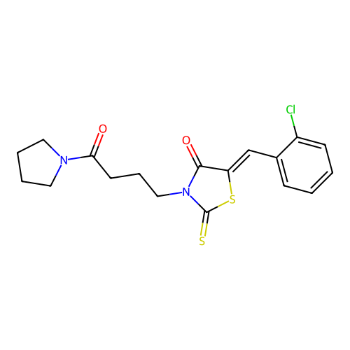 (Z)-5-(2-chlorobenzylidene)-3-(4-oxo-4-(pyrrolidin-1-yl)butyl)-2-thioxothiazolidin-4-one structure