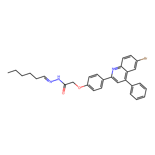 (E)-2-(4-(6-bromo-4-phenylquinolin-2-yl)phenoxy)-N'-hexylideneacetohydrazide structure