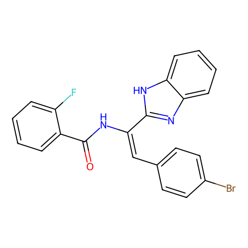 N-[(E)-1-(1H-benzimidazol-2-yl)-2-(4-bromophenyl)ethenyl]-2-fluorobenzamide structure