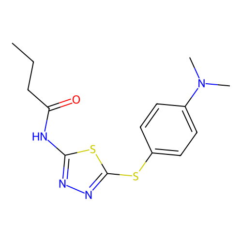 N-(5-{[4-(dimethylamino)phenyl]sulfanyl}-1,3,4-thiadiazol-2-yl)butanamide structure