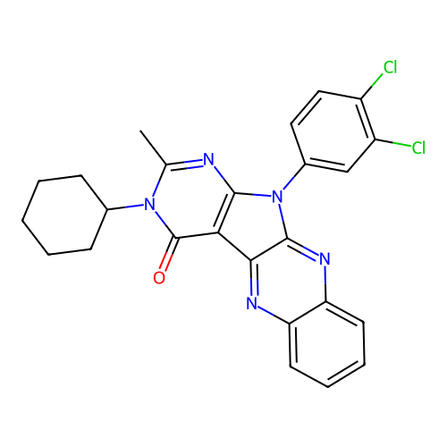 3-cyclohexyl-11-(3,4-dichlorophenyl)-2-methyl-3,11-dihydro-4H-pyrimido[5',4':4,5]pyrrolo[2,3-b]quinoxalin-4-one structure