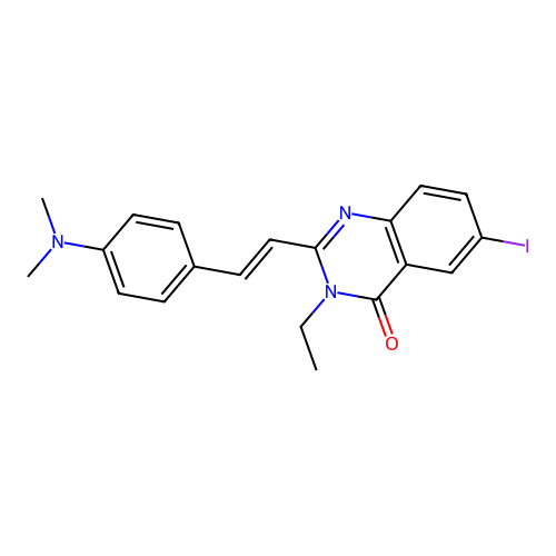 2-{(E)-2-[4-(dimethylamino)phenyl]ethenyl}-3-ethyl-6-iodoquinazolin-4(3H)-one structure