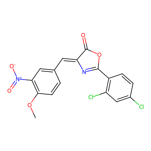 (Z)-2-(2,4-dichlorophenyl)-4-(4-methoxy-3-nitrobenzylidene)oxazol-5(4H)-one structure