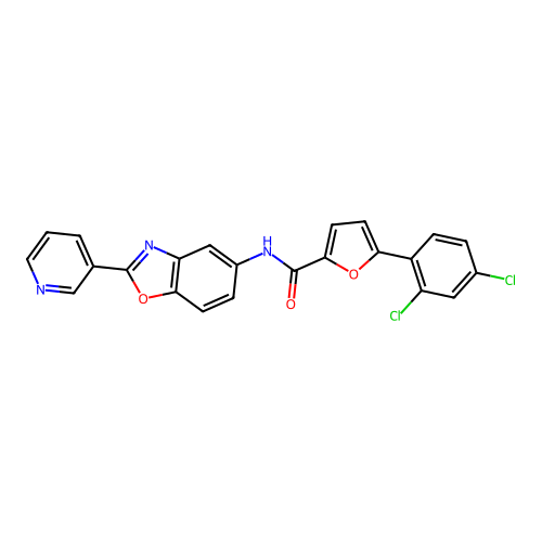 5-(2,4-dichlorophenyl)-N-(2-(pyridin-3-yl)benzo[d]oxazol-5-yl)furan-2-carboxamide structure