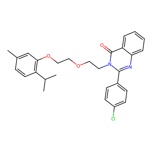 2-(4-chlorophenyl)-3-(2-(2-(2-isopropyl-5-methylphenoxy)ethoxy)ethyl)quinazolin-4(3H)-one structure