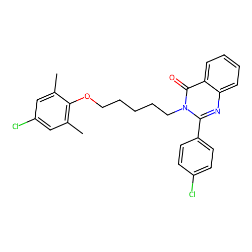 3-(5-(4-chloro-2,6-dimethylphenoxy)pentyl)-2-(4-chlorophenyl)quinazolin-4(3H)-one structure
