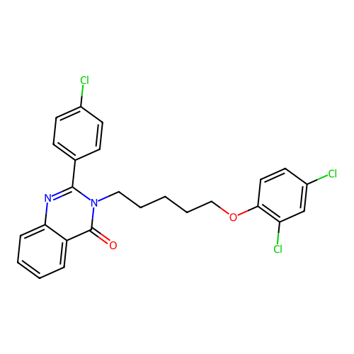 2-(4-chlorophenyl)-3-(5-(2,4-dichlorophenoxy)pentyl)quinazolin-4(3H)-one structure
