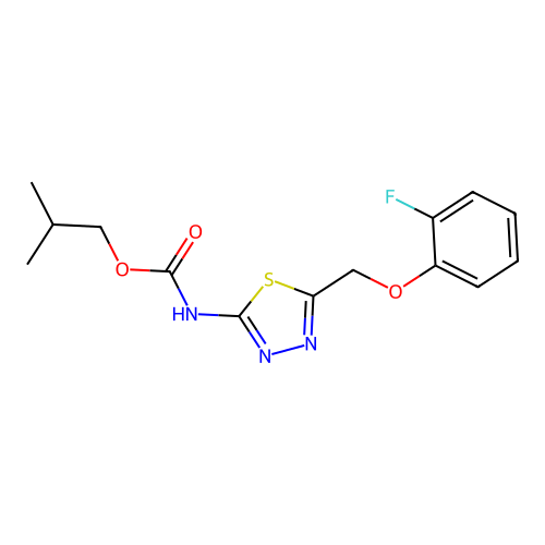 2-methylpropyl [(2E)-5-[(2-fluorophenoxy)methyl]-1,3,4-thiadiazol-2(3H)-ylidene]carbamate structure