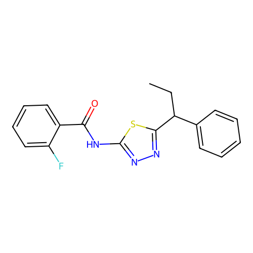 2-fluoro-N-(5-(1-phenylpropyl)-1,3,4-thiadiazol-2-yl)benzamide structure