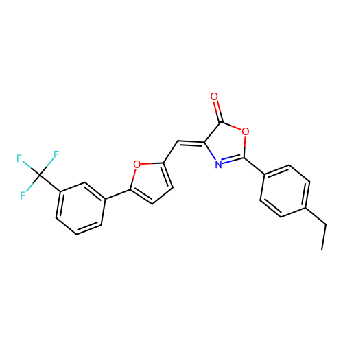 (4Z)-2-(4-ethylphenyl)-4-({5-[3-(trifluoromethyl)phenyl]furan-2-yl}methylidene)-1,3-oxazol-5(4H)-one structure