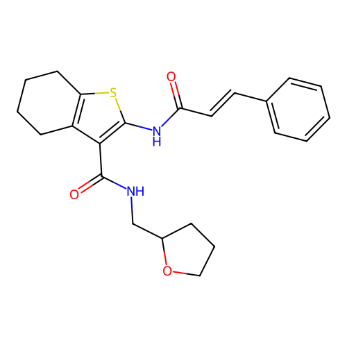 2-cinnamamido-N-((tetrahydrofuran-2-yl)methyl)-4,5,6,7-tetrahydrobenzo[b]thiophene-3-carboxamide structure