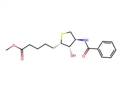 methyl 5-((2S,3S,4S)-4-benzamido-3-hydroxytetrahydrothiophen-2-yl)pentanoate structure