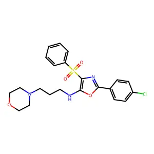 4-(benzenesulfonyl)-2-(4-chlorophenyl)-N-(3-morpholin-4-ylpropyl)-1,3-oxazol-5-amine structure