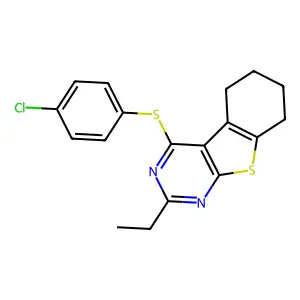 4-(4-chlorophenyl)sulfanyl-2-ethyl-5,6,7,8-tetrahydro-[1]benzothiolo[2,3-d]pyrimidine structure