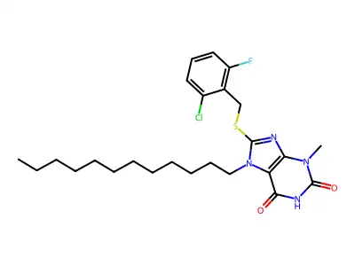 8-[(2-Chloro-6-fluorophenyl)methylsulfanyl]-7-dodecyl-3-methylpurine-2,6-dione structure