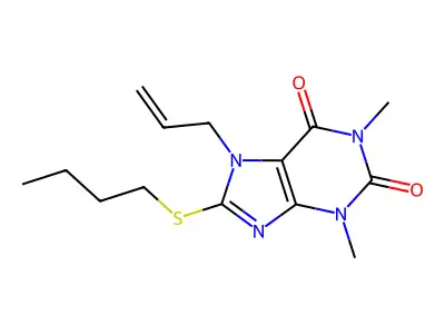8-Butylsulfanyl-1,3-dimethyl-7-prop-2-enylpurine-2,6-dione structure