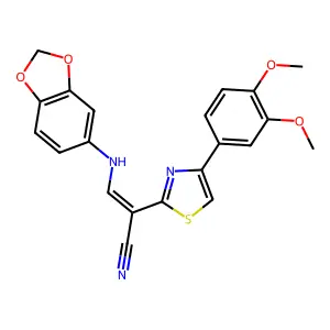 (E)-3-(benzo[d][1,3]dioxol-5-ylamino)-2-(4-(3,4-dimethoxyphenyl)thiazol-2-yl)acrylonitrile structure